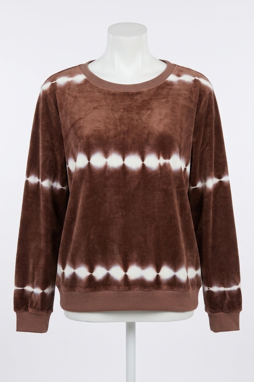 NEW XCVI women's velour tie dye top in brown/white